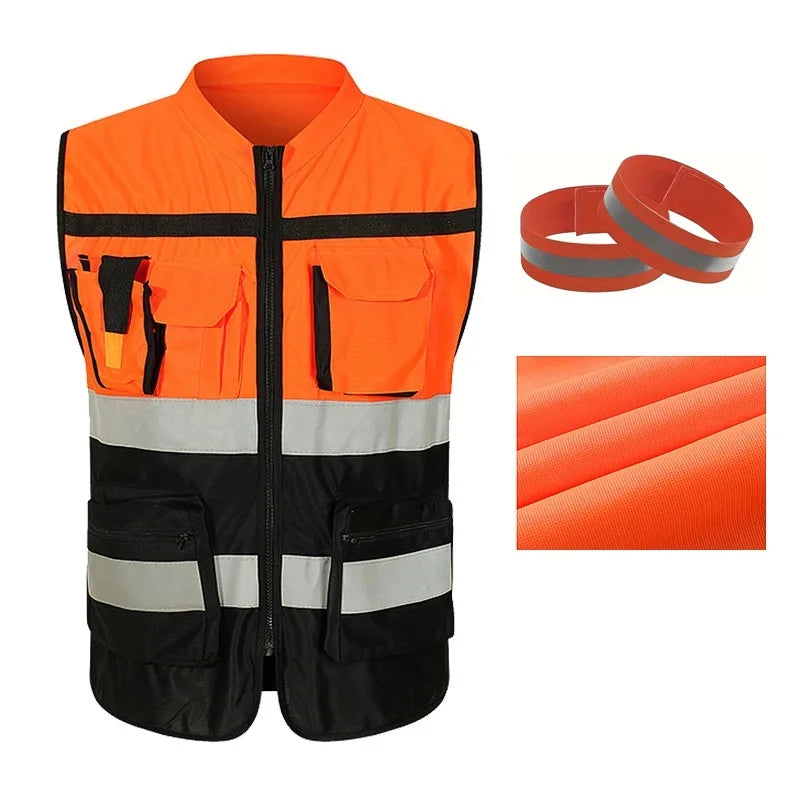 High Brightness Strip Reflective Vest Breathable Workwear Multi Pocket Protective Clothing Safety For Night Running Bike Factory