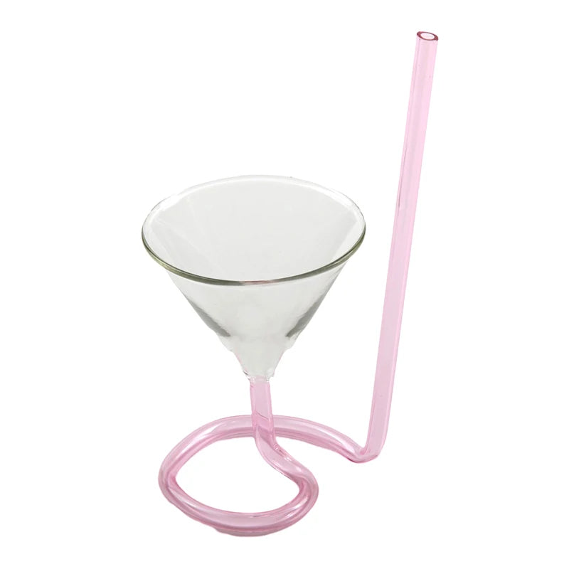 Creative Fun Spiral Cocktail Glass Revolving Martini Creative Long Tail Cocktail Straw Wine Glass for Bar Party Supply Barware