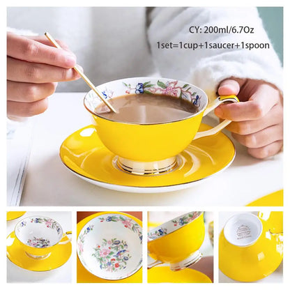 Europe Bone China Coffee Cup Saucer Spoon Set 200ml Luxury Ceramic Mug Top-grade Porcelain Tea Cup Cafe Teaware Party Drinkware