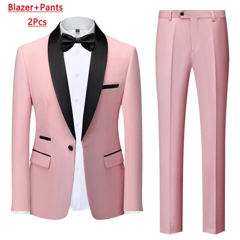 M-6XL Jacket Vest Pants Solid Color Men's Formal Business Office Suit Groom Wedding Dress Party Blazer Waistcoat Trousers Tuxedo