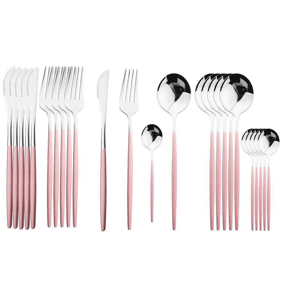 24Pcs Stainless Steel Dinnerware Set Kitchen Green Gold Cutlery Set Knife Fork Spoon Flatware Tableware Western Silverware Set