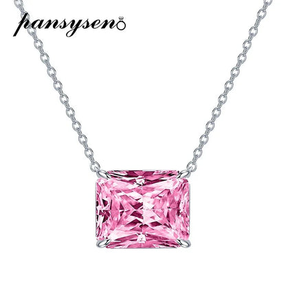 Trendy 925 Sterling Silver 10*12MM Radiant Cut Emerald Ruby Citrine High Carbon Diamond Pendant Necklace for Women Party Jewelry