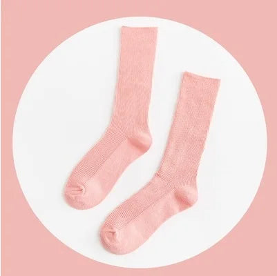 CHAOZHU Japanese Korean High School Girls High Socks Loose Solid Colors Double Needles Knitting Cotton Long Socks For Women