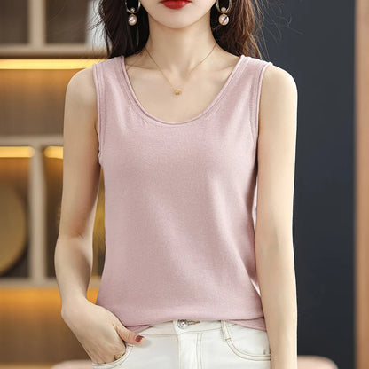 SZDYQH Summer 100% Cotton Tank Tops Base Wild Short Paragraph Loose Solid Vest Female Outerwear Women's Knit Pullover Tank Top