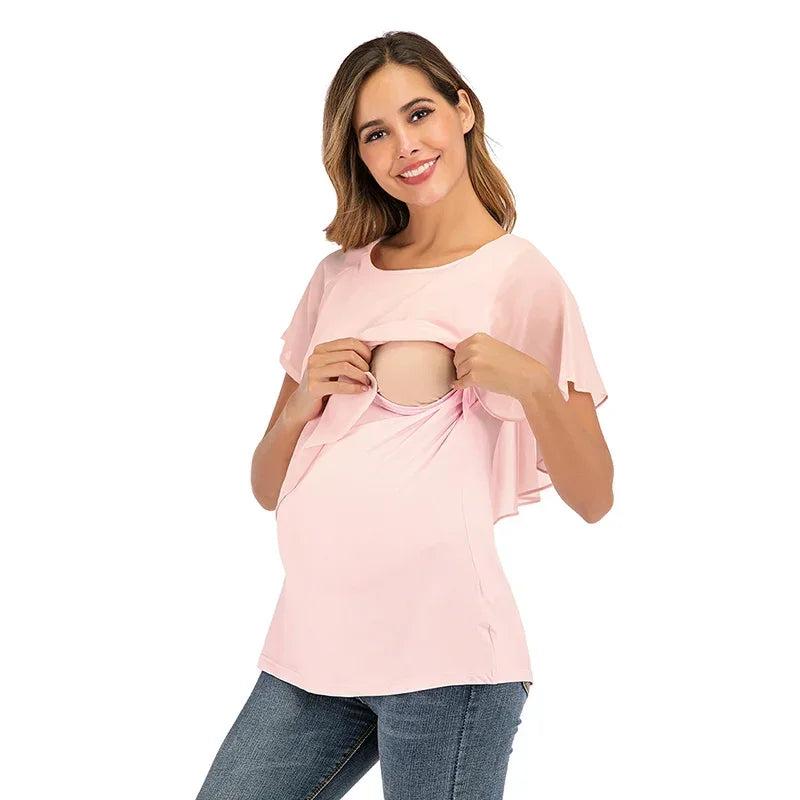 New Summer Women Pregnant Nursing T-Shirts Women's Wrap Tops Sleeveless Double Layer Blouse Tees Pregnant Clothes