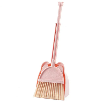 1 Set Mini Children Broom Dustpan Cartoon Flexible Bristles Kids Pretend Play Toddlers Indoor Outdoor Floor Sweeping Tool Kit