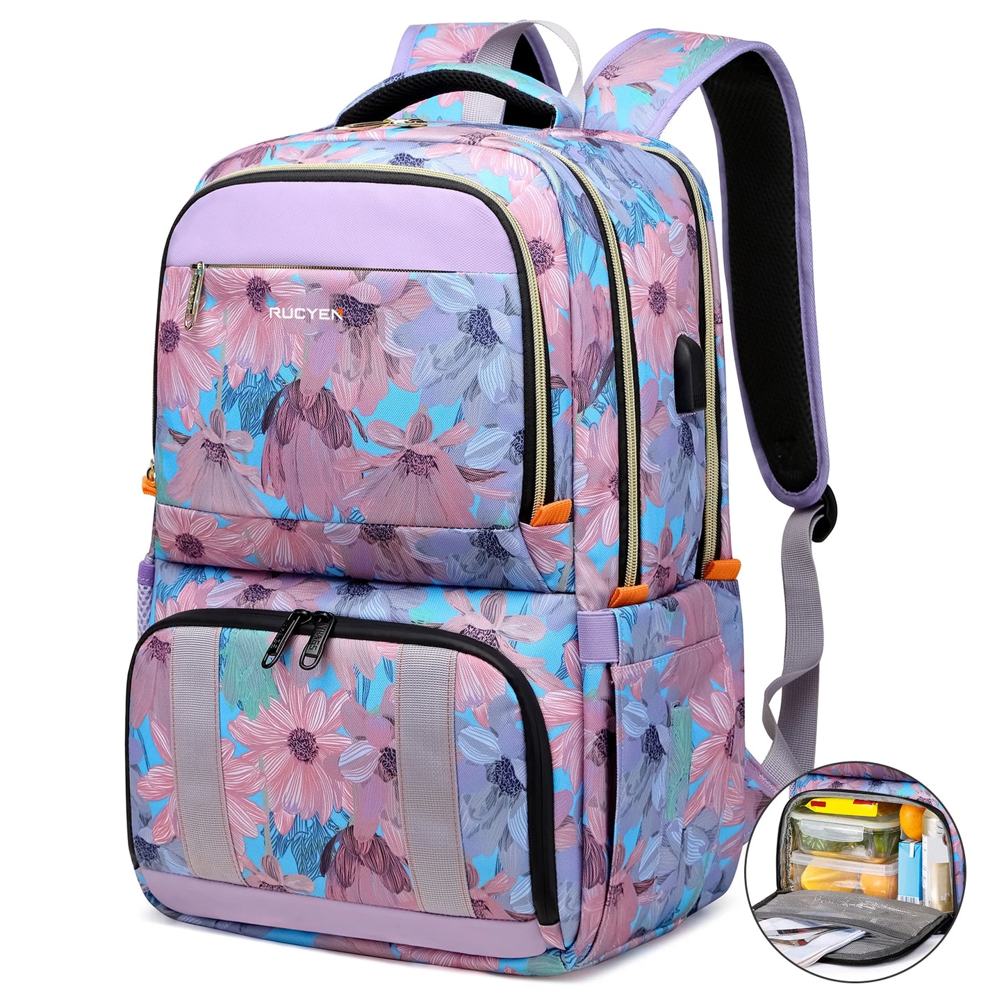 Lunch Backpack Insulated Cooler Picnic Bag Women's Camping Backpack Lunch Box with USB Port 15.6 Inch Laptop Waterproof Backpack