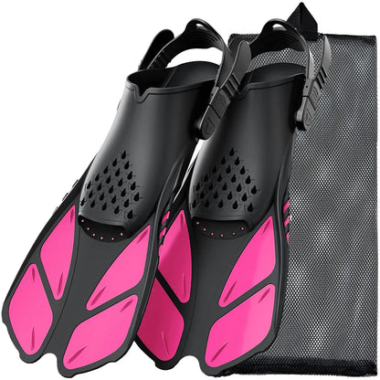 Snorkel Fins Adjustable Buckles Swimming Flippers Short Silicone Scuba Diving Shoes Open Heel Travel Size Adult Men Womens