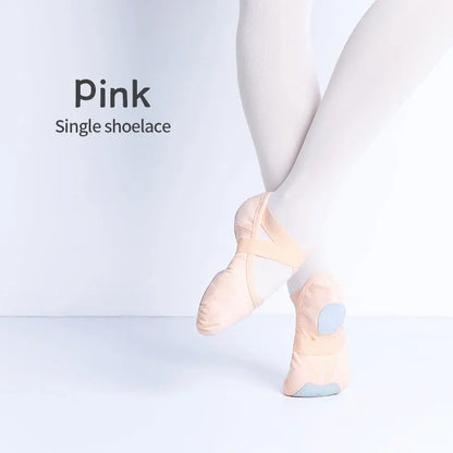 Women's Twill Elastic Ballet Dance Shoes Single Shoelace Soft Sole Dance Training Slippers