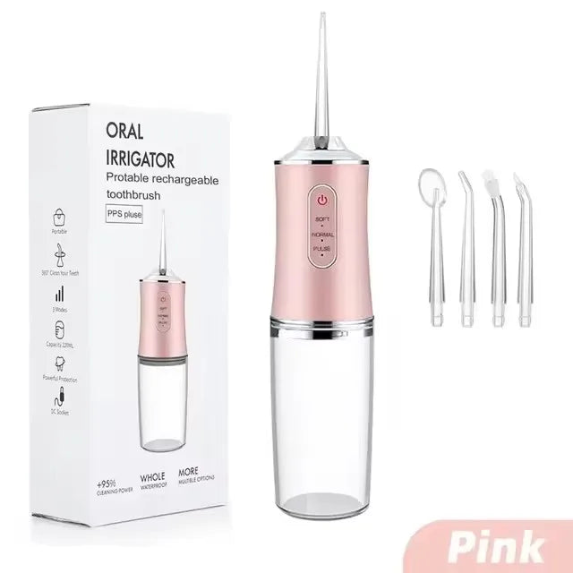 Oral Irrigator Portable Dental Water Flosser USB Rechargeable Water Jet Floss Tooth Pick 4 Jet Tip 220ml 3 Modes IPX7 1400rpm