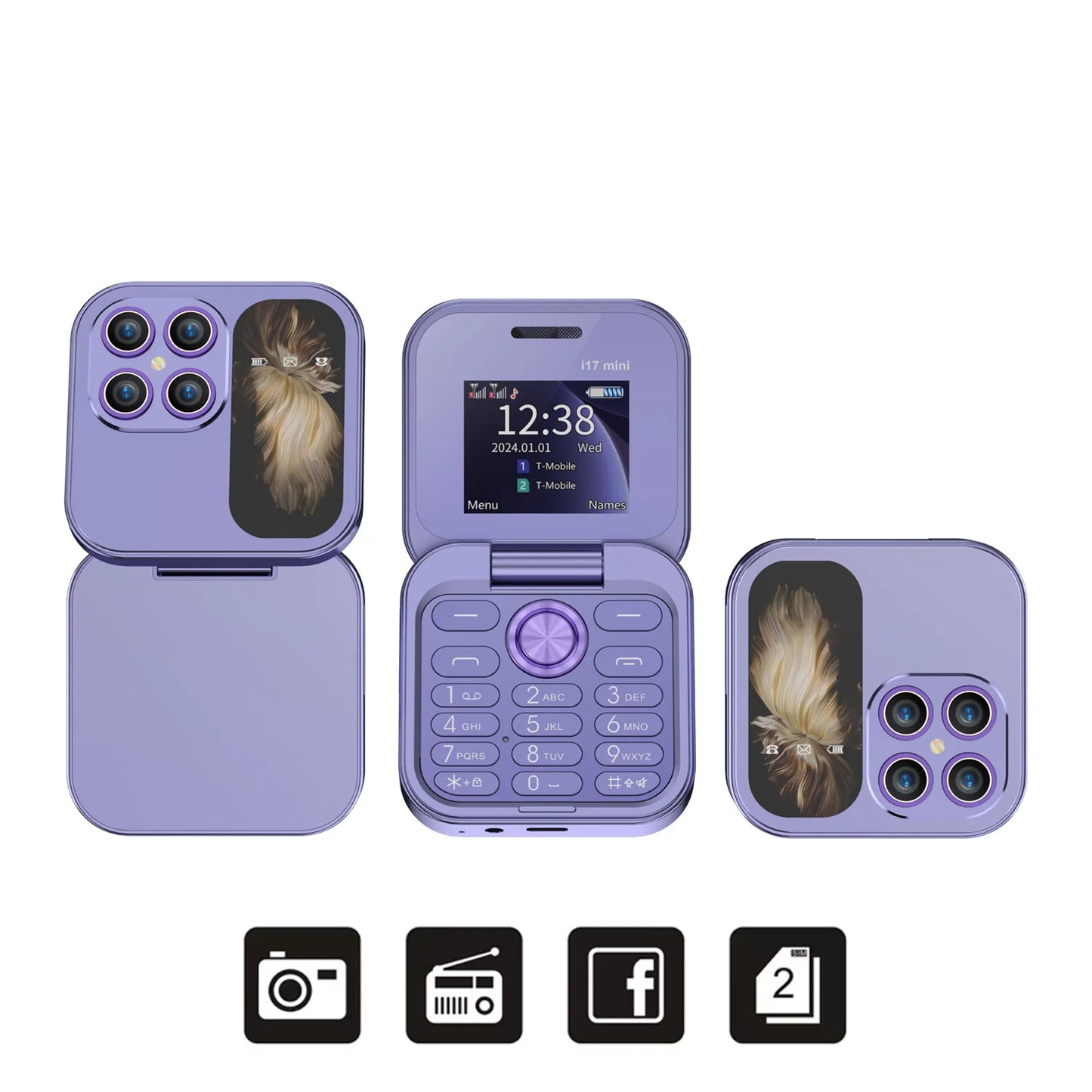 SERVO i17 Mini Dual SIM Card Fold Mobile Phone 2G Network Video Player Flashlight FM Radio Magic Voice Small Box Flip Cellphones