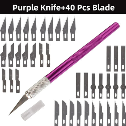 41pcs/set Engraving Non-Slip Metal Scalpel Knife Kit Engraving Blades Cutter Craft Knives DIY Sewing Leathercraft Cutting Tools