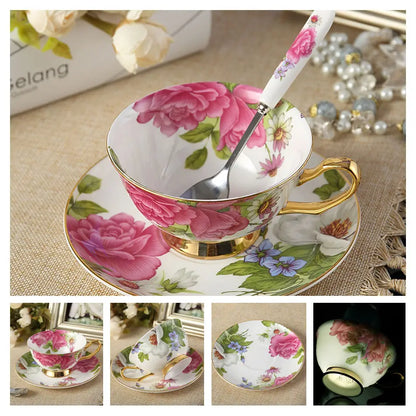 Europe Bone China Coffee Cup Saucer Spoon Set 200ml Luxury Ceramic Mug Top-grade Porcelain Tea Cup Cafe Teaware Party Drinkware