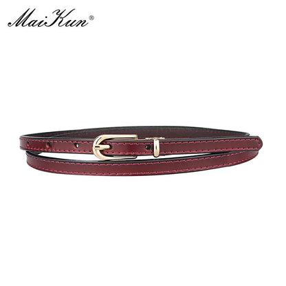 Maikun Women Belts Alloy Pin Buckle Genuine Leather Thin Belt Female Waistband for Jeans Dresses Pants