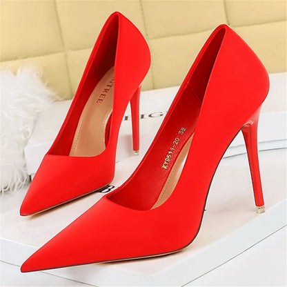 Women 7.5cm 10.5cm High Heels Scarpins Silk Satin Pumps Lady Quality Green Purple Fetish Wedding Bridal Mid Low Heels Prom Shoes