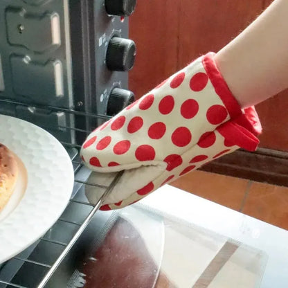 Japanese Style Polka Dot Heat-Resistant Oven Mitts for Home Use, Microwave Safe Gloves