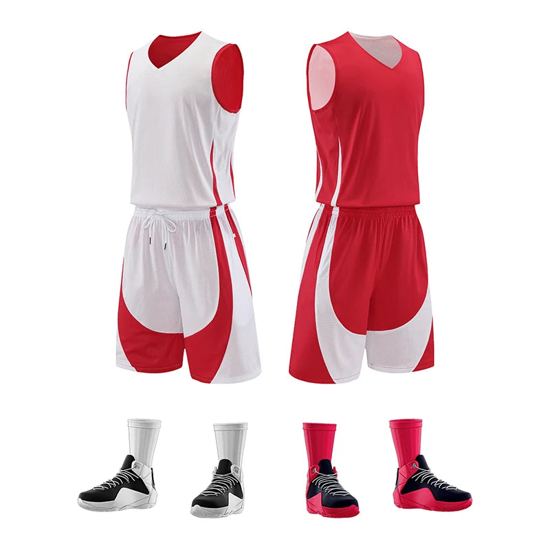 Men Basketball Jersey Sets Uniforms kits breathable Sports clothing Youth Training Children Reversible basketball jerseys SM8962