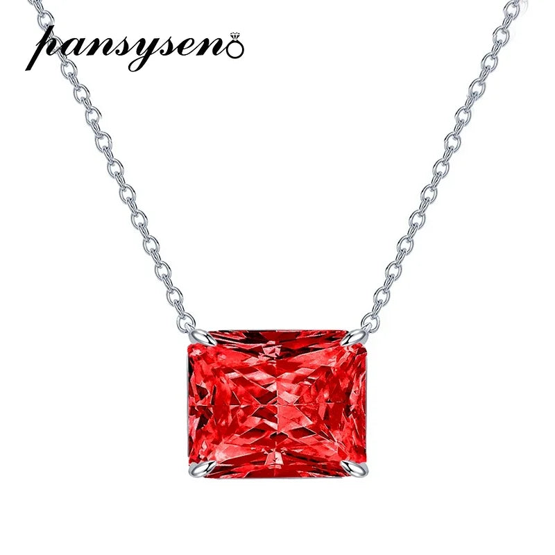 Trendy 925 Sterling Silver 10*12MM Radiant Cut Emerald Ruby Citrine High Carbon Diamond Pendant Necklace for Women Party Jewelry