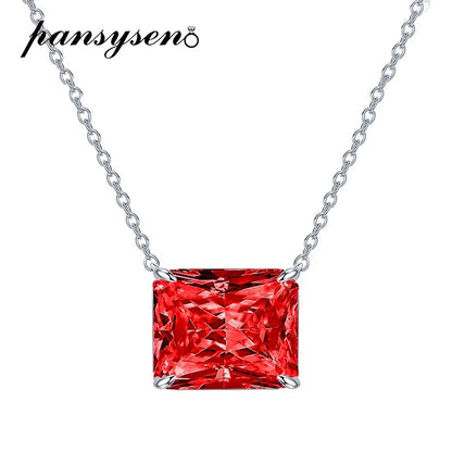 Trendy 925 Sterling Silver 10*12MM Radiant Cut Emerald Ruby Citrine High Carbon Diamond Pendant Necklace for Women Party Jewelry