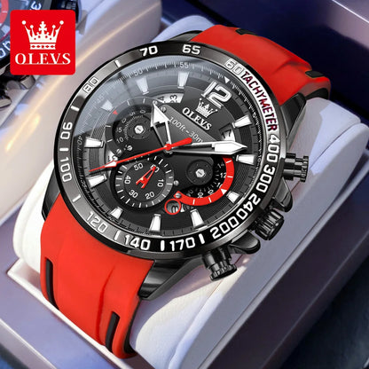 OLEVS 9936 Men's Quartz Watch Fashionable Sports Waterproof Rubber Strap Luxury Business Date Week Chronograph Watch Men's Watch