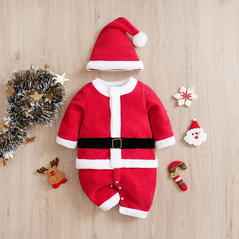 Christmas Cute Santa Claus Cosplay Newborn Clothes Comfortable 0-18 Boys And Girls Autumn And Winter Long Sleeve Baby Jumpsuit