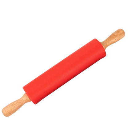 Non-Stick Silicone Rolling Pin Wooden Handle Pastry Dough Flour Roller Kitchen Cooking Baking Tool For Pasta Cookie Dough