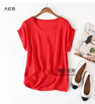 Summer New Arrive High Quality 100% Mulberry Silk Office Lady Blouse Short Sleeved