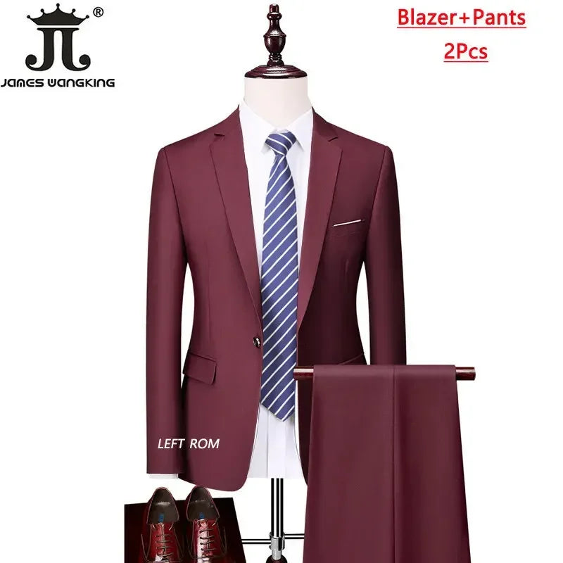 M-6XL 15 Colors ( Jacket+Vest+Pants ) Formal Business Office Men's Suits Groom Wedding Dress Party Dress Solid color Suit