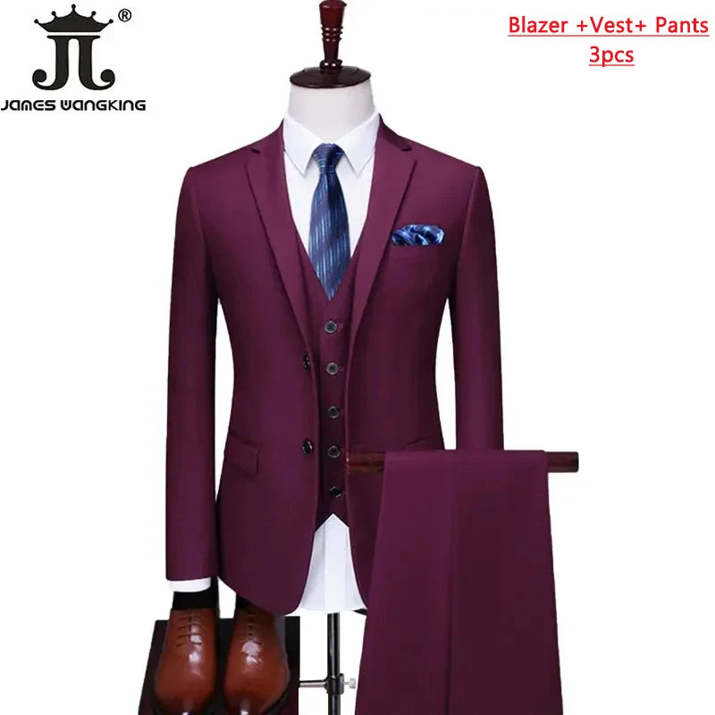 S-6XL Blazer Vest Pants High-end Brand Solid Color Formal Business Office Suit Three-piece Set Groom Wedding Show Dress Party