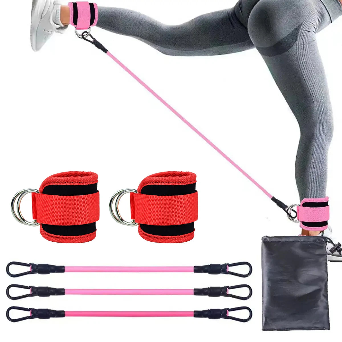 TPE Resistance Bands Ankle Straps Fitness Set D-Ring Support Ankle Cuffs Yoga Gym Equipment Guard Leg Strength Safety Extensions