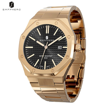 SAPPHERO Rose gold For Men octagon watches men 30M waterproof watches Quartz Watch Mens Business Fashion watches for men watche