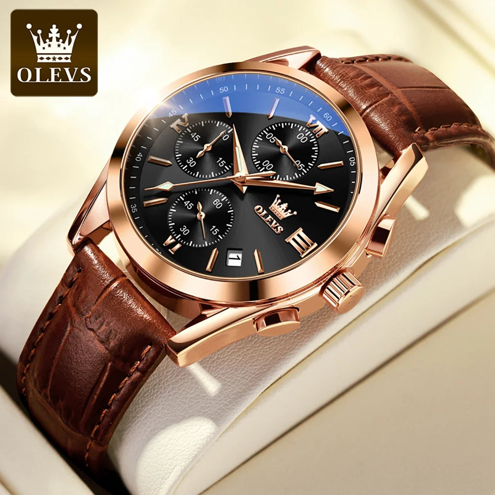 OLEVS 2872 Quartz Men's Watch Original Business Sports Waterproof Luminous Chronograph Watch Luxury Brand Leather Men's Watch