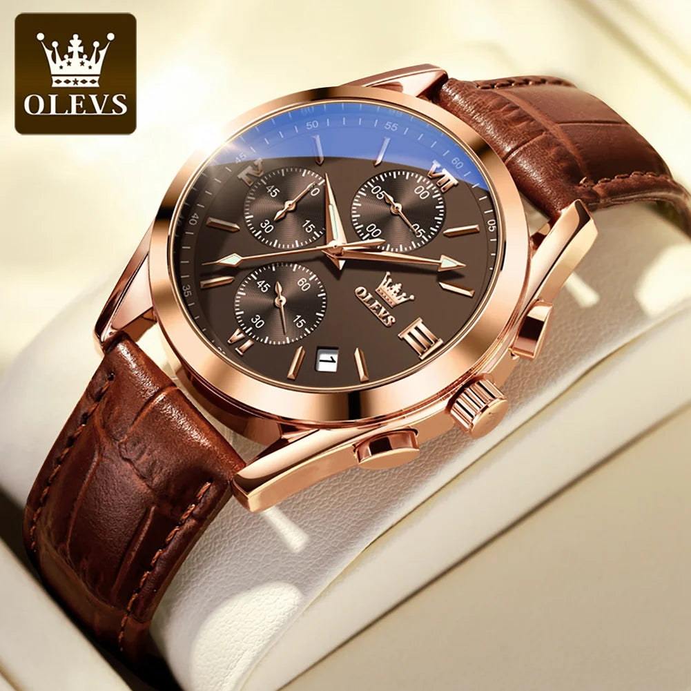 OLEVS 2872 Quartz Men's Watch Original Business Sports Waterproof Luminous Chronograph Watch Luxury Brand Leather Men's Watch