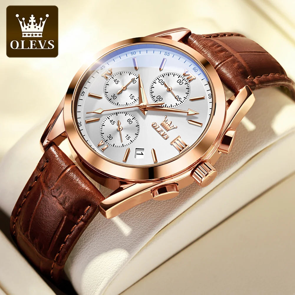 OLEVS 2872 Quartz Men's Watch Original Business Sports Waterproof Luminous Chronograph Watch Luxury Brand Leather Men's Watch