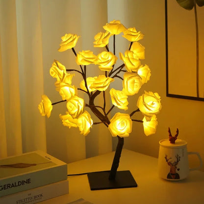 Table Lamp Flower Tree 24 Heads Rose Lamps Fairy Desk Night Lights USB Operated Gifts for Wedding Valentine Christmas Decoration