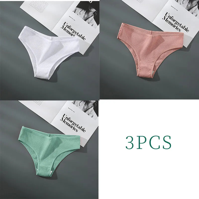 AMVI 3Pcs Women's 100% Pure Cotton Panties Women's Mid Waist Triangle Pants Thong Women's Comfortable Close Fitting Clothing