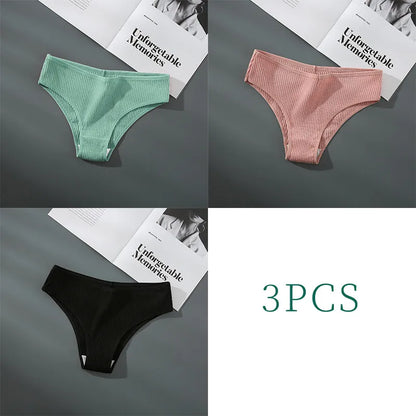 AMVI 3Pcs Women's 100% Pure Cotton Panties Women's Mid Waist Triangle Pants Thong Women's Comfortable Close Fitting Clothing