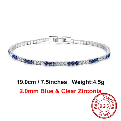 ORSA JEWELS 925 Silver Tennis Deluxe Bracelet for Women Blue and White Cubic Zirconia Stunning Tennis Bracelet Best Gift SB117