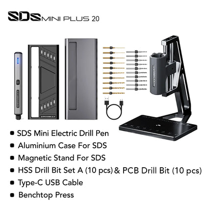 ARROWMAX Mini Electric Drill with Bench Drill Press Cordless Hand Tool Drilling for Wood Plastic Aluminum Coin SDS Mini Plus