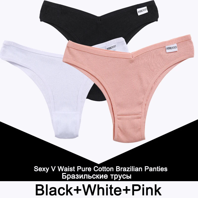 FINETOO 3PCS/Set Panties Women Cotton Lingerie Female Thongs Sexy Underwear Low-Rise Underpant Bikini Brazilian Briefs