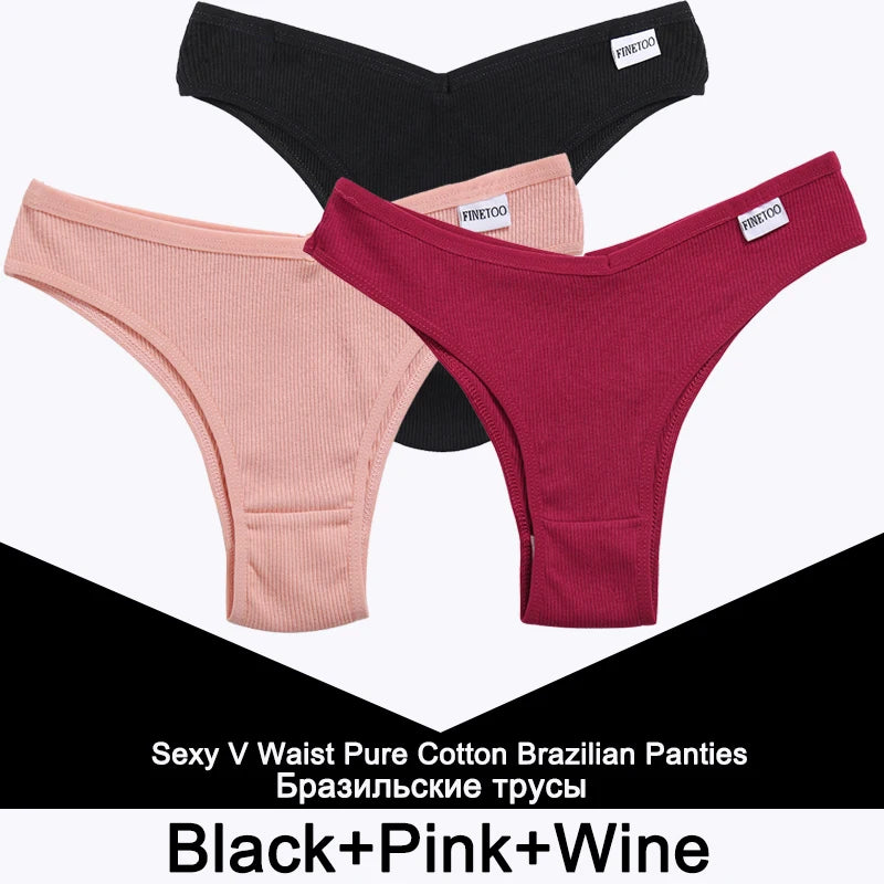 FINETOO 3PCS/Set Panties Women Cotton Lingerie Female Thongs Sexy Underwear Low-Rise Underpant Bikini Brazilian Briefs