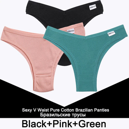 FINETOO 3PCS/Set Panties Women Cotton Lingerie Female Thongs Sexy Underwear Low-Rise Underpant Bikini Brazilian Briefs