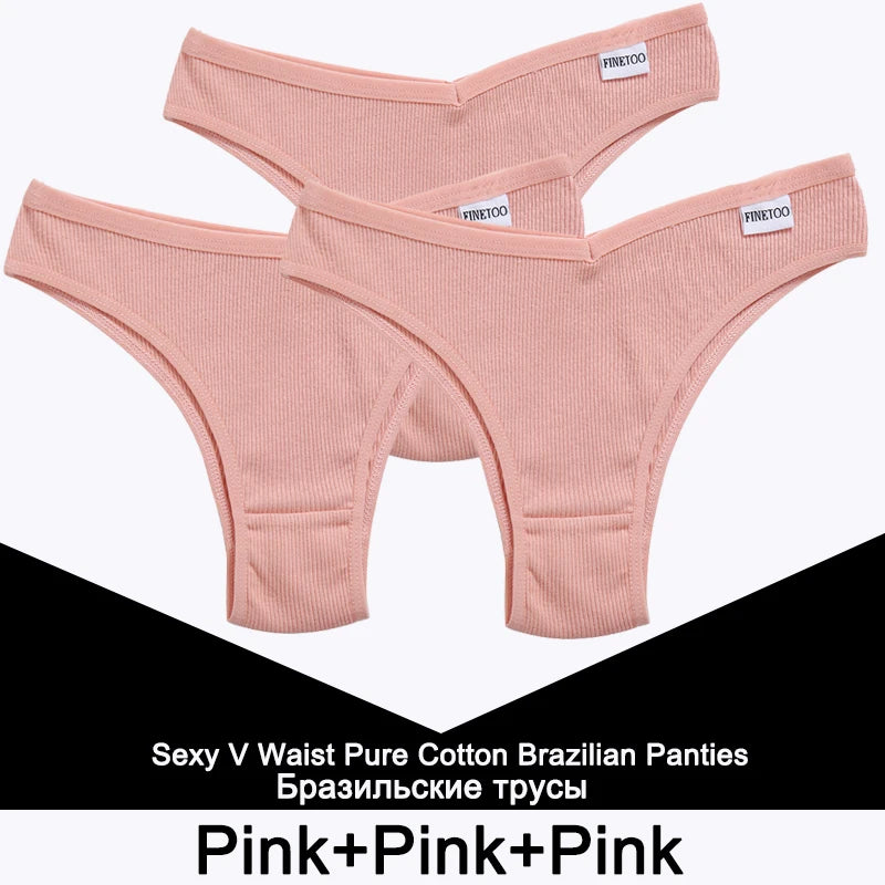 FINETOO 3PCS/Set Panties Women Cotton Lingerie Female Thongs Sexy Underwear Low-Rise Underpant Bikini Brazilian Briefs