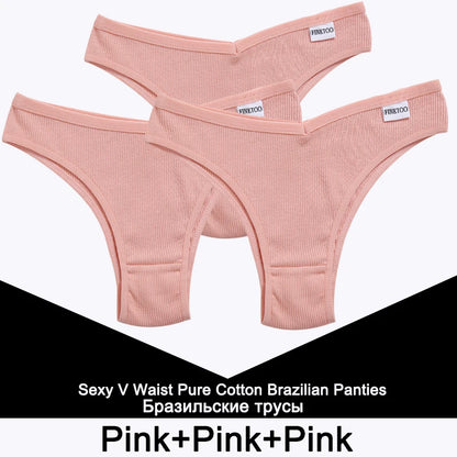 FINETOO 3PCS/Set Panties Women Cotton Lingerie Female Thongs Sexy Underwear Low-Rise Underpant Bikini Brazilian Briefs