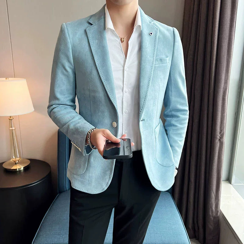 New Fashion Suit Coat Men's Slim Fit Deerskin Velvet Elegant Luxury Blazer Coat Business Casual Wedding Plus Size Suit 4XL-S