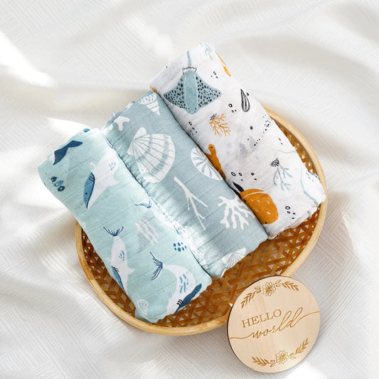 HappyFlute 3pcs/set Baby Muslin Swaddle 100% Cotton Baby Blankets Baby Wrap For Sleeping and Traveling