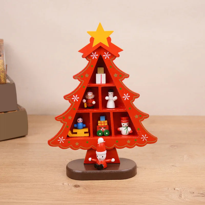 Christmas Decorations Wooden Christmas Tree Creative Scene Layout Ornaments Three-dimensional Red Xmas Table Desktop Decoration