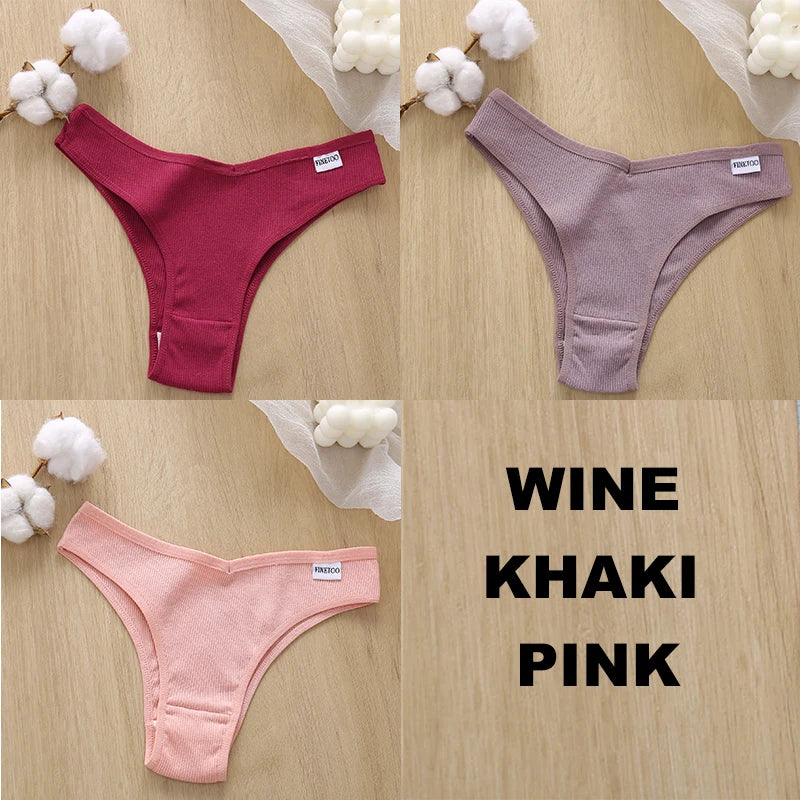 FINETOO 3PCS Women Cotton Lingerie Female Thongs Sexy Underwear Low-Rise Underpant Women's Panties Brazilian Pants Bikini Briefs