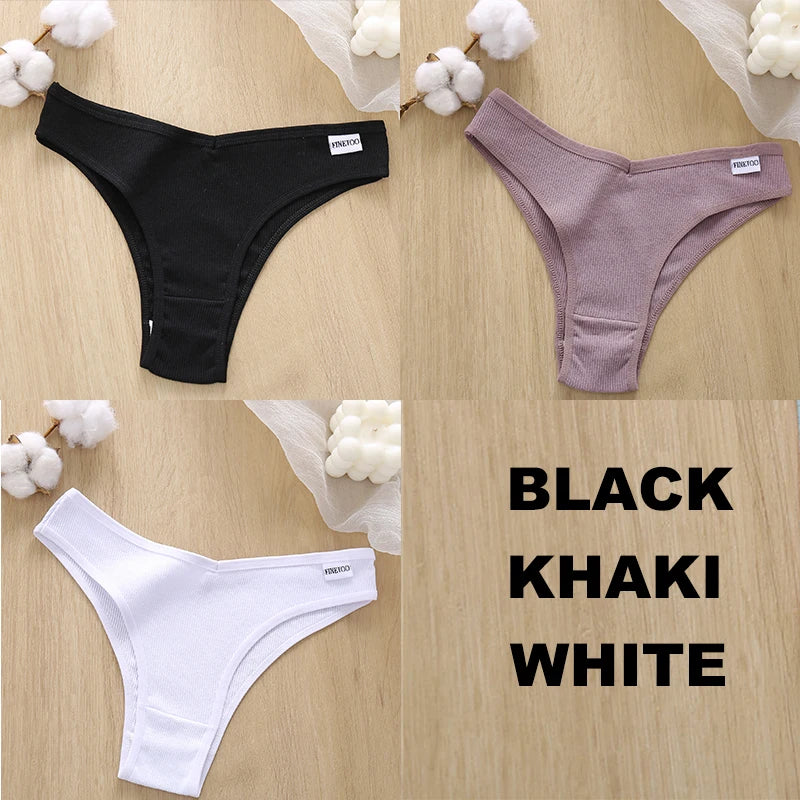 FINETOO 3PCS Women Cotton Lingerie Female Thongs Sexy Underwear Low-Rise Underpant Women's Panties Brazilian Pants Bikini Briefs