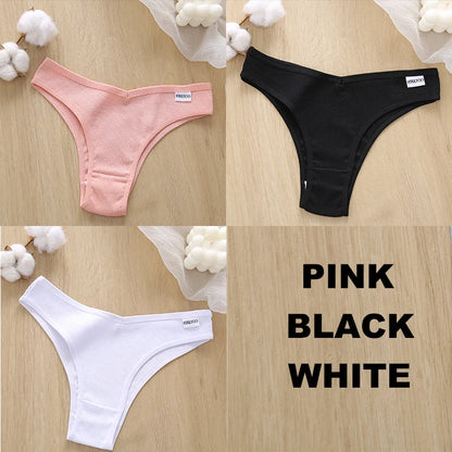 FINETOO 3PCS Women Cotton Lingerie Female Thongs Sexy Underwear Low-Rise Underpant Women's Panties Brazilian Pants Bikini Briefs